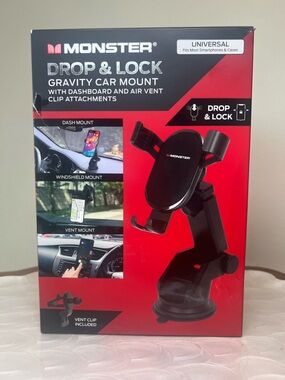 Monster Drop & Lock Car Phone Mount Universal Dash Vent Holder NIB